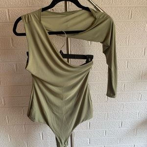 Olive green asymmetrical bodysuit